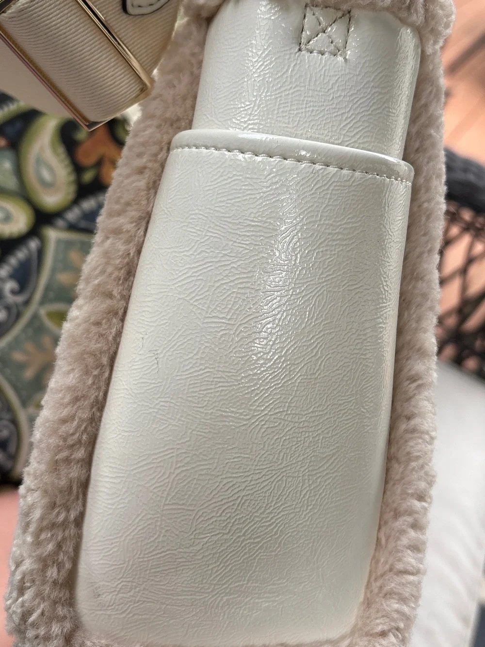 Kate Spade New York Cream Sherpa Trim Tote Crossbody Bag Winter Cozy Chic